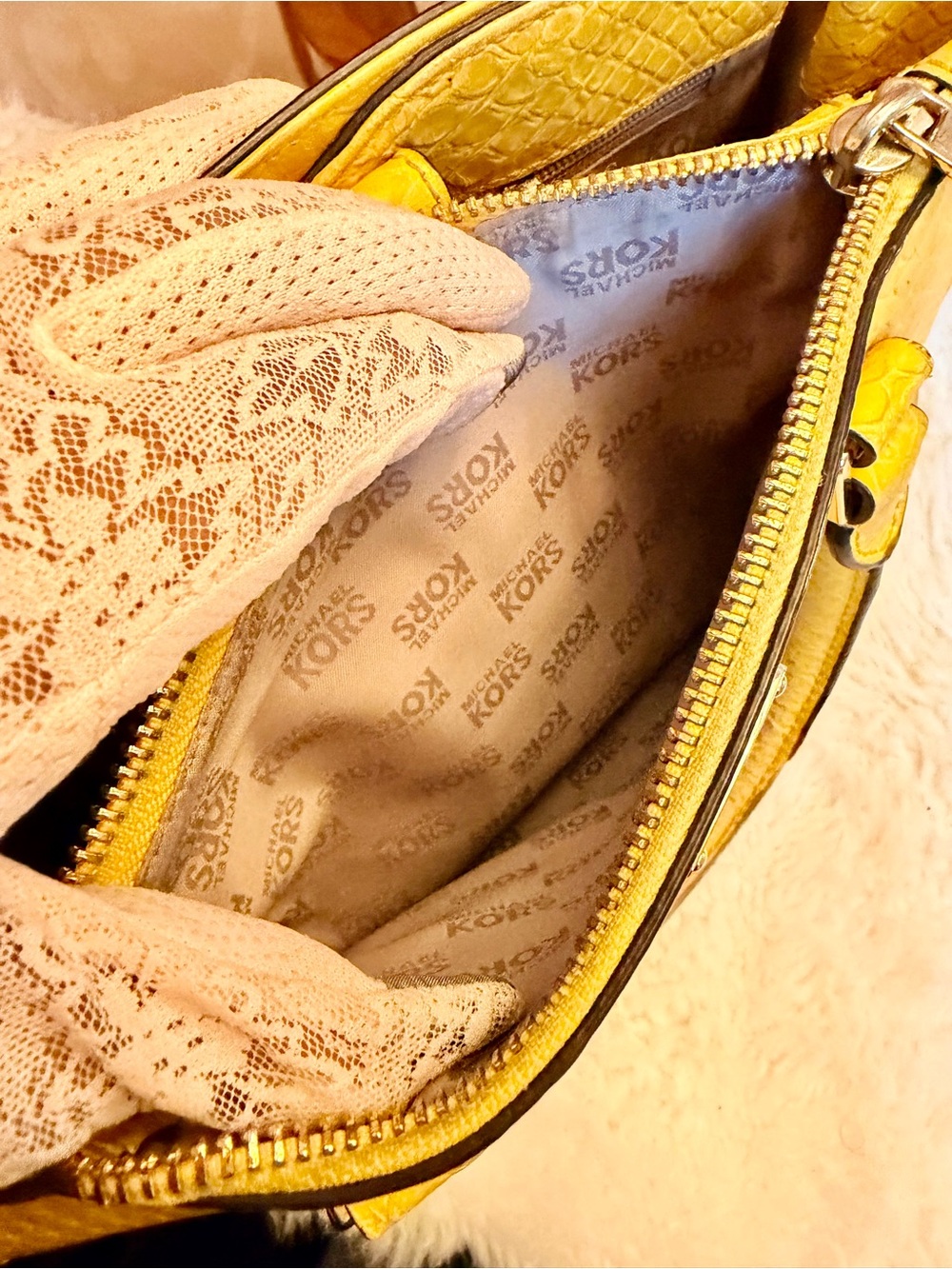 Michael Kors Preloved Croc-Embossed Leather Satchel w/Brand New Floral Strap - Picture 13 of 17